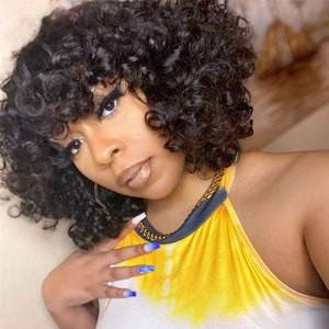 Bouncy sóng ngắn <span class=keywords><strong>Bob</strong></span> tóc giả với bangs đầy đủ máy làm funmi xoăn glueless tóc giả tóc con người cho phụ nữ da đen - Product Image 3