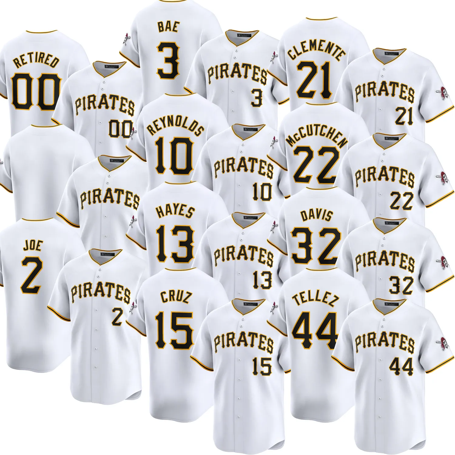 2024 เสื้อเบสบอลเสื้อเบสบอลสีขาวของผู้ชาย Pittsburgh Pirates โฮมลิเมติดเสื้อที่กําหนดเองได้รับการยอมรับ