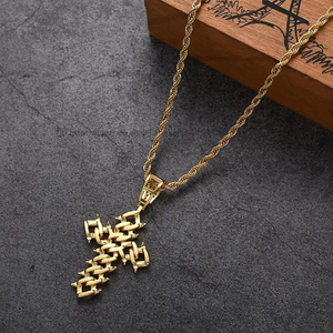 Bolt Cuban <b>Chain</b> <b>Cross</b> Pendant with Thorny Vines, Men's Hip Hop Copper Zircon Trendy Gift Necklace - Product Image 2