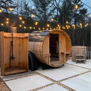 Sauna da Esterno dal Design Moderno, Sauna a Botte a 2 Livelli con Porta in Vetro con Cornice Nera e Accessori - Product Image 3