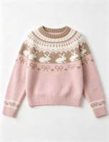 Pull en tricot Fair Isle pour femme, motif lapin mignon et nœud jacquard, col rond, chaud pour l'hiver, vêtements en tricot pour femmes