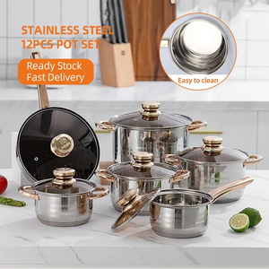 Factory Direct Sale 12-Piece Classic Stainless Steel Gold Cookware <b>Set</b> Glass Cover Eco-Friendly Kitchen Cooking <b>Pots</b> Casseroles - Product Image 5