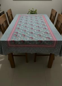 Nappe ethnique à fleurs bleu-vert et rose, housse de table en coton imprimée, linge de table décoratif pour cuisine, housse de table lavable - Product Image 3