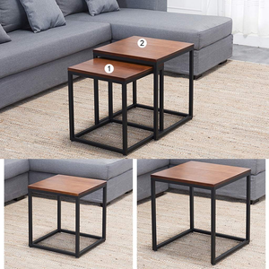 Modern Convertible <b>Nesting</b> Coffee <b>Table</b> Set Wood Grain Top with Detachable Shelf Multifunctional Nightside <b>Table</b> - Product Image 4