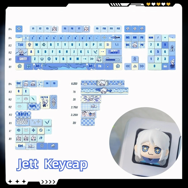 Anime Jett Theme Keycap Set 139-key Resin PBT Dye Sublimation Game Peripherals Characters Custom Mechanical Keyboard Accessories