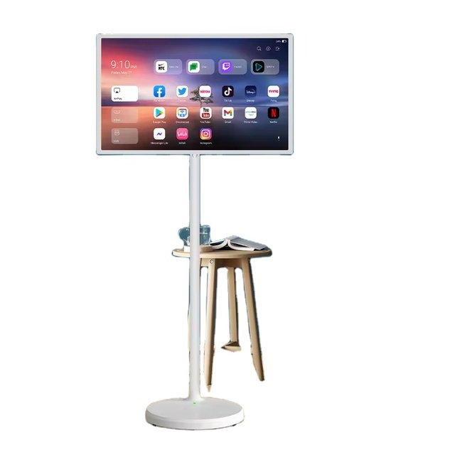 Portable 32 Inch Smart TV Touchscreen Portable Rechargeable LCD TV White Stand 1080p 2k Projection White