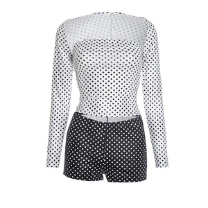 Women's <b>Sexy</b> Contrast-Color Polka Dot Long-Sleeve Shawl Top, Shorts, and Vest Vintage 3-Piece <b>Set</b> Fashion - Product Image 5