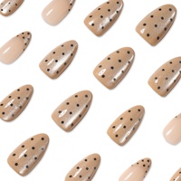 24 faux ongles à presser en amande à pois avec imprimé floral rose et marron, réutilisables, effet œil de chat, pour les fêtes et le quotidien