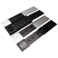 Prise de courant de bureau en aluminium avec couvercle coulissant, chargeur sans fil, 2 prises, prise de charge de bureau compatible US/EU/AU/CN/UK