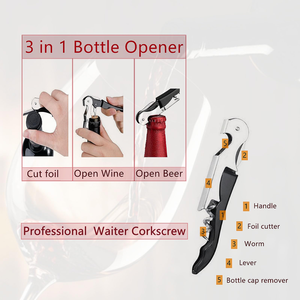 ที่เปิดขวดไวน์แบบแมนนวล 3 in 1 พร้อมที่ตัดฟอยล์และที่เปิดฝาขวดเบียร์ - Product Image 2