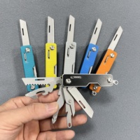 Couteau de poche multifonction 9 en 1 avec lime, ciseaux, lame de scie, ouvre-bouteille, tournevis, revêtement en titane, couteau suisse, poignée en ABS