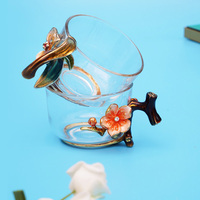 RORO art Dekorasi Rumah desain klasik enamel berwarna bunga kaca modern kristal air kopi teh set dengan penutup coaster