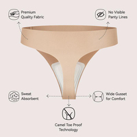 Paquete de 5 bragas de algodón transpirables sin costuras, invisibles, a prueba de efecto camel toe, de cintura media, para deportes y yoga, para mujer