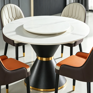 Ensemble de table à manger ronde moderne en marbre avec 6 chaises, design rotatif, pour la salle à manger à domicile - Product Image 2