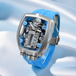 Montre de sport étanche 3ATM pour hommes, boîtier rectangulaire en acier inoxydable, bracelet en silicone, mouvement mécanique automatique personnalisé, ODM OEM - Product Image 2