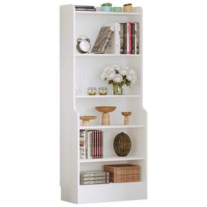 خزانة كتب بيضاء مثبتة على الحائط من 5 طبقات رف كتب زاوية طويل مع مساحة تخزين للعرض لتزيين غرفة النوم - Product Image 6