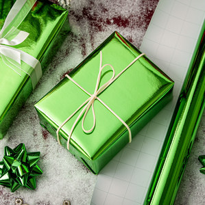 Green Metallized Gift Wrapping Paper <b>Roll</b> Double-Sided Waterproof for Holiday Packaging - Product Image 2