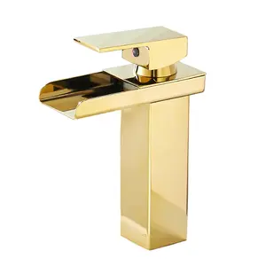 360 Degree Rotate Single Lever Water Tap Bathroom Tap Waterfall Spout Hot And Cold Mixer Golden Brass Basin Faucets