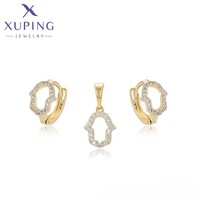 X001185170 XUPING Ensemble de bijoux main de Fatma plaqué or 14K, en cuivre écologique avec zircone cubique, comprenant boucles d'oreilles et pendentif