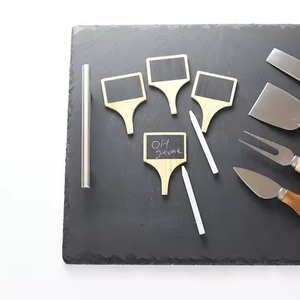 Plateau de service rectangulaire noir personnalisé, planche à fromage en <span class=keywords><strong>ardoise</strong></span> avec poignées, vaisselle en pierre naturelle à prix abordable - Product Image 6