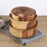 Bol de rangement pour fruits en bois d'acacia massif, artisanal et de qualité supérieure, avec couvercle, moulage intégré rétro, non toxique, écologique, plat de service pour