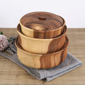 Bol de rangement pour fruits en bois Xiangsi fabriqué en usine avec couvercle, design rétro, moulage intégré pour fruits secs, collations, nouilles instantanées - Product Image 2