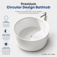 Baignoire autoportante à surface ronde, bain cylindrique compact en pierre blanche pour petites salles de bain et centres de spa, design moderne et élégant