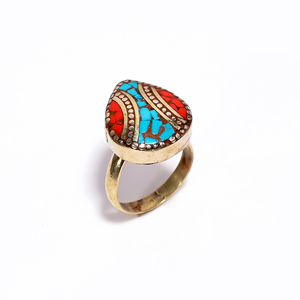 Bagues en pierres précieuses de corail turquoise naturelle bijoux faits à la main vente en gros fournisseurs de bijoux de mode pour femmes et filles - Product Image 4