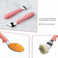 Ensemble cuillère et fourchette pour bébé avec manche en silicone, accessoires d'alimentation durables et sûrs pour bébé, couleur personnalisable, pour la maison