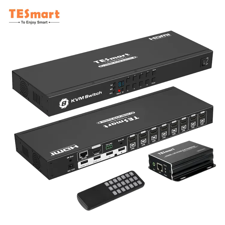 TESmart 8x2 HDMI KVM स्विच के साथ भरनेवाला Cat5e/6 अप करने के लिए 50 मीटर समर्थन ऑटो स्कैन मोड HDCP 8x2 HDMI KVM स्विच और भरनेवाला