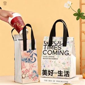 กระเป๋าหิ้วผ้าไม่ทอแบบมีฉนวนพร้อมซับในอลูมิเนียมฟอยล์ กันน้ำ ลายดอกไม้ ใช้ซ้ำได้ สำหรับใส่อาหารกลางวัน ช้อปปิ้ง กระเป๋าเก็บความเย็น หลายสี - Product Image 1