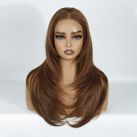 Promotion Perruque Sans Colle Lace Frontale Synthétique 13x4 HD en Fibre Synthétique de Haute Qualité Résistante à la Chaleur