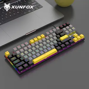 XUNSVFOX keyboard mekanis K80 panel logam 87 keyboard kunci desktop komputer laptop bercahaya Cyan Axis keyboard berkabel