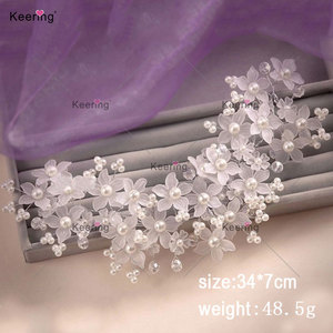 Nouvelle Décoration Strass 3d Fleur Applique Avec Perles Décoratif <span class=keywords><strong>Métallique</strong></span> Applique Bande <span class=keywords><strong>De</strong></span> Cheveux <span class=keywords><strong>De</strong></span> Mariée pour La WHD-107 <span class=keywords><strong>De</strong></span> Mariage - Product Image 3