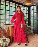 Robe longue plissée à pétales élégante et confortable de haute qualité pour femme, taille ample, rose Miyake, collection automne 2024, vente en gros