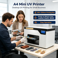 Imprimante UV à plat A4 tout-en-un avec alimentation en encre à pression négative pour l'impression de cadeaux, de coques de téléphone et de bouteilles