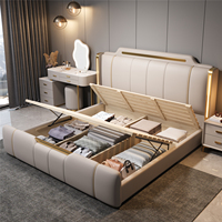 Neues Echtes Leder-Stauraumbett Minimalistisch Modern Hauptschlafzimmer Luxuriös 18m Italienischer Stil Trendiges Queen-Size Massivholzbett