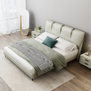 Lit rembourré de style italien 1,8/1,5 m, lit moderne minimaliste en cuir avec rangement, lit double pour chambre principale - Product Image 1