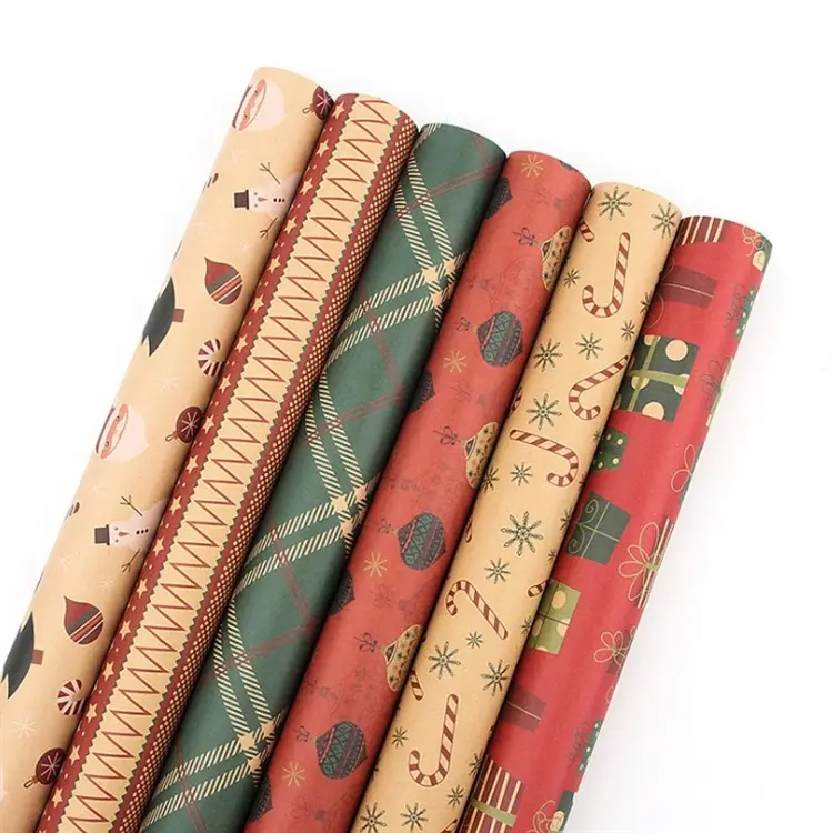 カスタムロゴクリスマス装飾用品ブックマークフローラルギフト包装材料包装紙レトロマルチカラークラフト紙