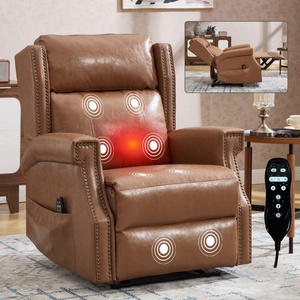 Manuel Durable 155 °   Fauteuil inclinable avec massage et chaleur, siège large de 22,2 pouces, montage facile, en similicuir ciré camel - Product Image 2