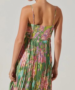 Robe longue plissée à bretelles fines imprimé floral pour femme, dos nu, élégante et sexy, idéale pour les vacances d'été - Product Image 6