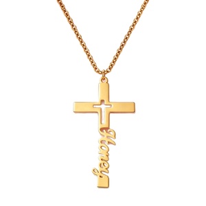 <b>Personalized</b> Name Cross Necklace Custom Engrave Name Hollow Cross Pendant Gold Plated Religious Jewel Birthday Gift for Women - Product Image 5