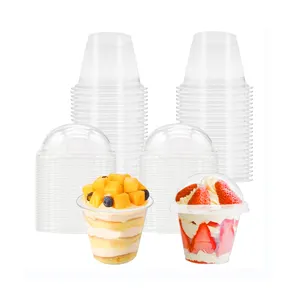 फलों की आइसक्रीम कपकेक पेय नट्स के लिए बायोडिग्रेडेबल क्लियर प्लास्टिक कप पारदर्शी परफेट कप डेज़र्ट 6 ऑउंस कप डोम ढक्कन