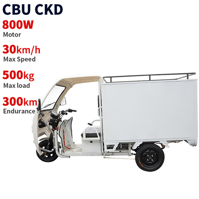 CKD CBU 800W Power 30km/h Speed 300km Endurance 500kg Max Load Express Delivery Three Wheel Electric Cargo Tricycle with Cabin