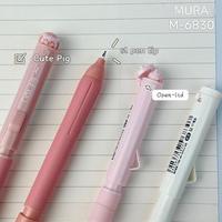 Pulpen Gel Mura Creative Desain Babi Pink Lucu 2pcs/box 0.5mm Tulisan Halus Tanpa Macet Pulpen Netral Saku Pelajar Pulpen Tanda Tangan
