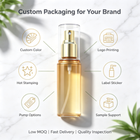 Flacon pulvérisateur cosmétique en PET de 40 ml, 60 ml, 85 ml, 105 ml avec pompe dorée, logo personnalisé imprimé UV pour sérum de soin de la peau et parfum