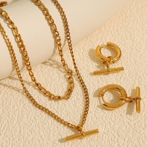 Conjunto de Joyería de Lujo de Doble Capa con Hebilla OT, Collar Apilable y Pendientes, Cadena Dorada Versátil para Clavícula de Mujer - Product Image 4