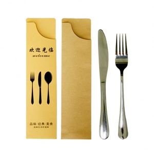 Sac en papier kraft jetable et recyclable pour couverts de restaurant, pochette en papier avec impression de logo - Product Image 3