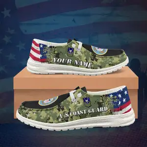 Sepatu kets kanvas sol tebal pria, sepatu santai gaya berjalan kasual sepatu Skateboard datar desain bendera Amerika