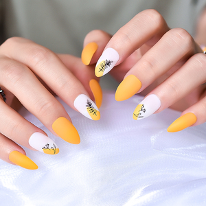 <span class=keywords><strong>Uñas</strong></span> Postizas Medianas con Diseño de Hojas de Almendro, <span class=keywords><strong>Uñas</strong></span> Acrílicas Mate, <span class=keywords><strong>Uñas</strong></span> Postizas en Color <span class=keywords><strong>Blanco</strong></span> y Amarillo <span class=keywords><strong>para</strong></span> Mujer, Otoño, 24 Piezas - Product Image 3